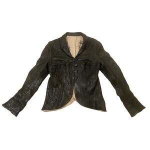 Vintage 90s DUARTE JEANS Tulip Black Leather Jacket Minimalist Biker Grunge